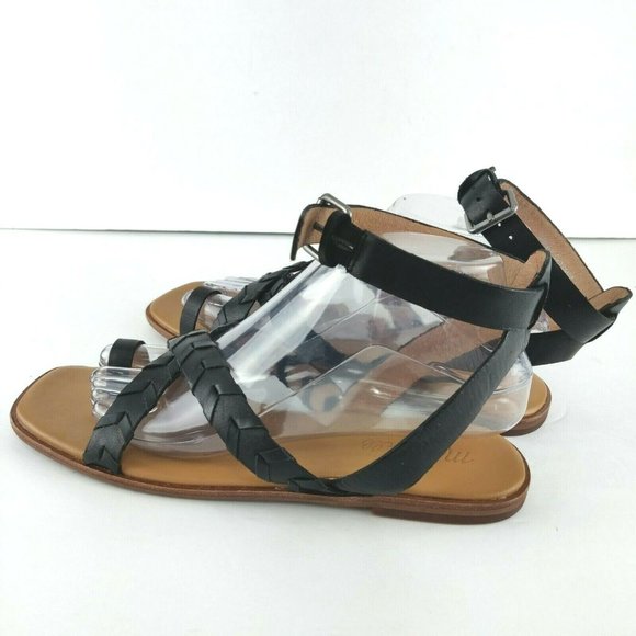 Madewell Cassia Black Leather Size 8 Criss Cross Ankle Strap Flat Sandals - Picture 6 of 11